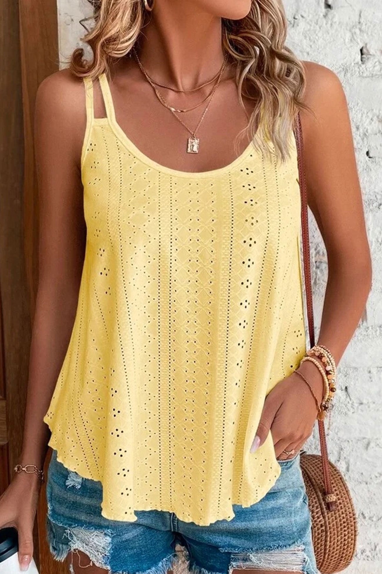 Eyelet Strappy Scoop-Neck Tank Top