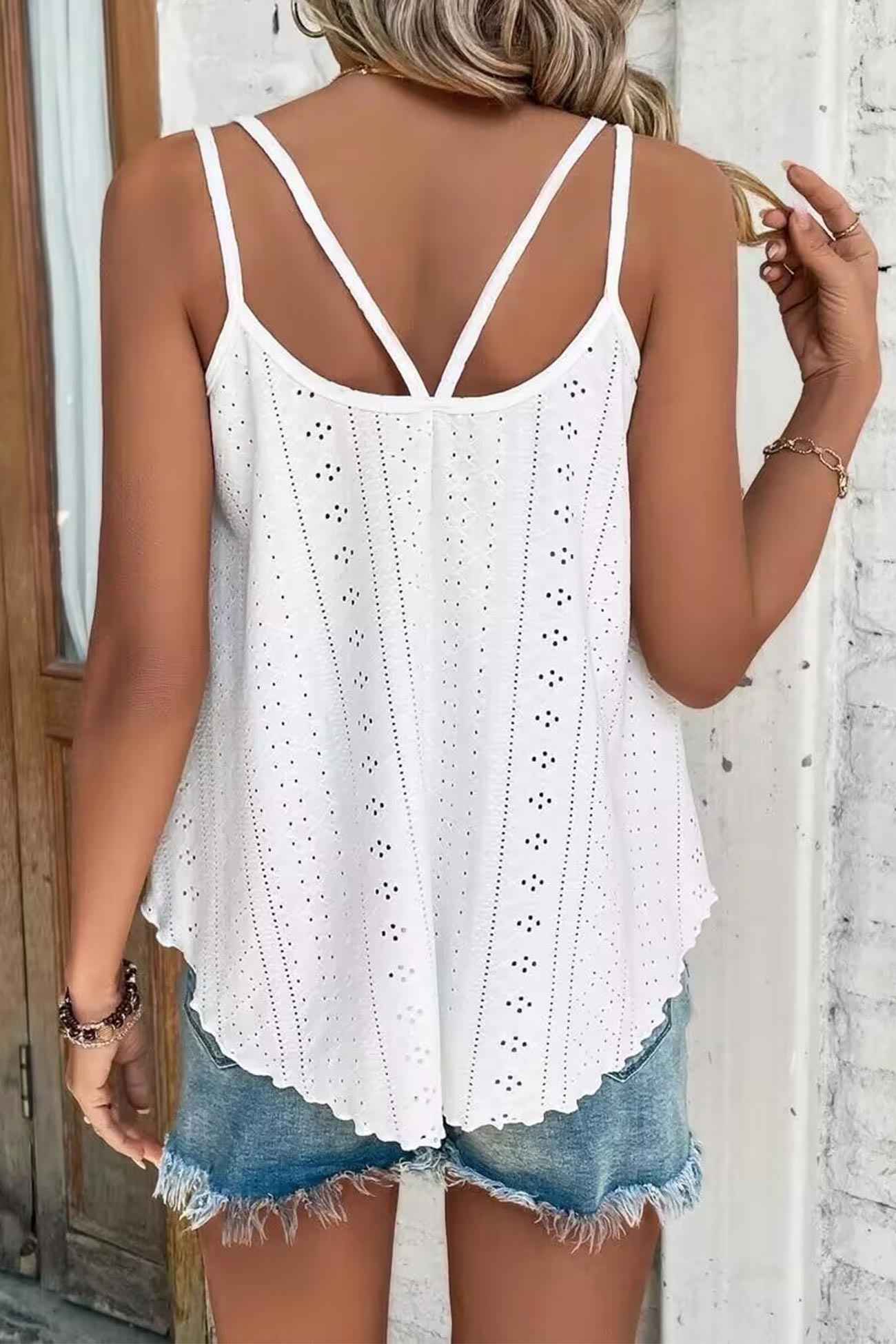 Eyelet Strappy Scoop-Neck Tank Top