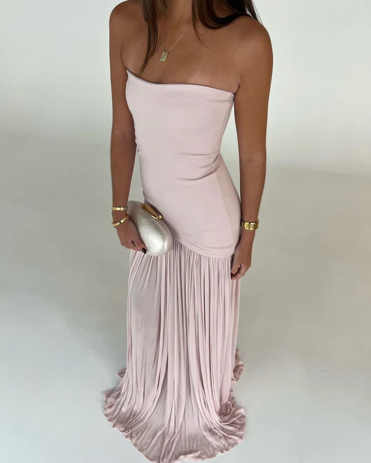Beautiful Mermaid Strapless Neckline Pink Long Chiffon Party Dresses Prom Dress SD2028
