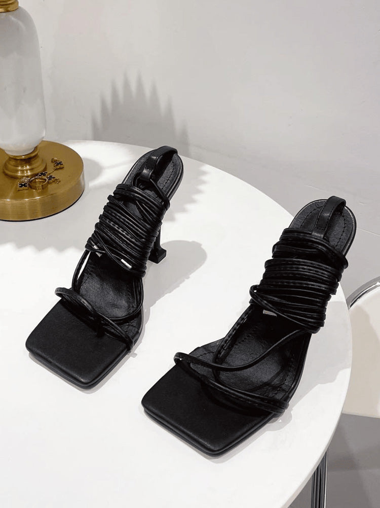 Square Toe Lace Up Sandals