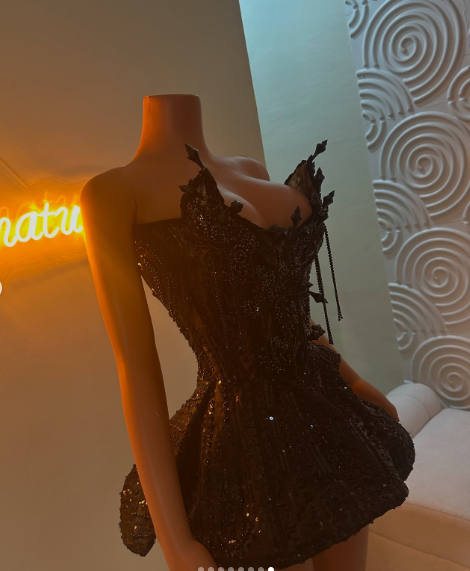 Cute Strapless Black Tulle Sequin Beaded A Line Short Party Dress Formal Homecoming Dress D488