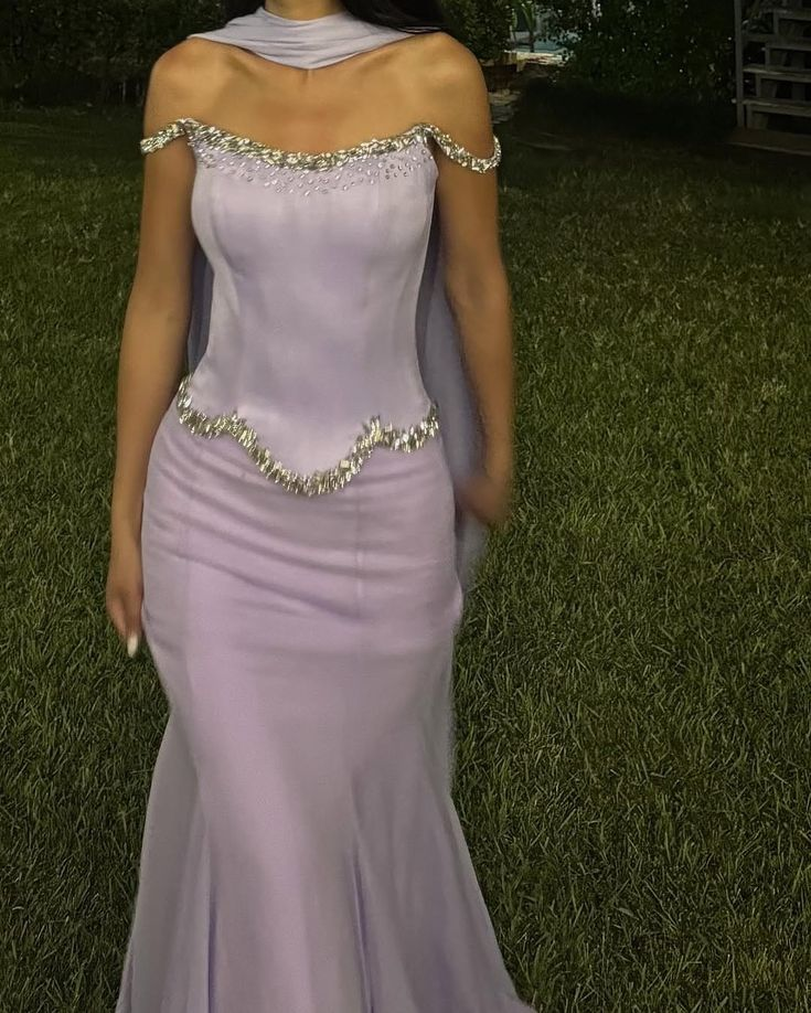 Classy Purple Satin Chiffon Beaded Mermaid Long Party Dress Formal Evening Dress With Ribbon D1810