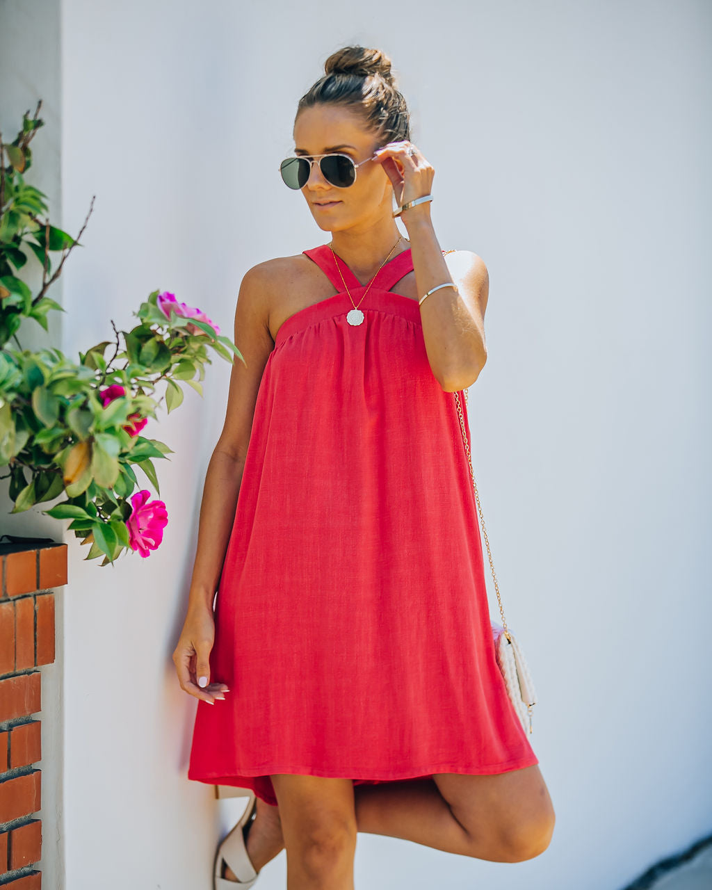 Halter Neck Swing Shift Mini Dress