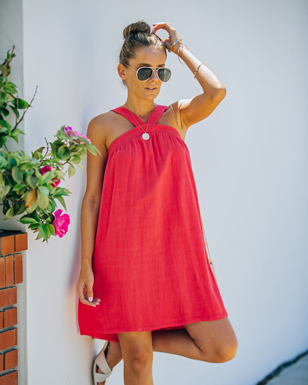 Halter Neck Swing Shift Mini Dress