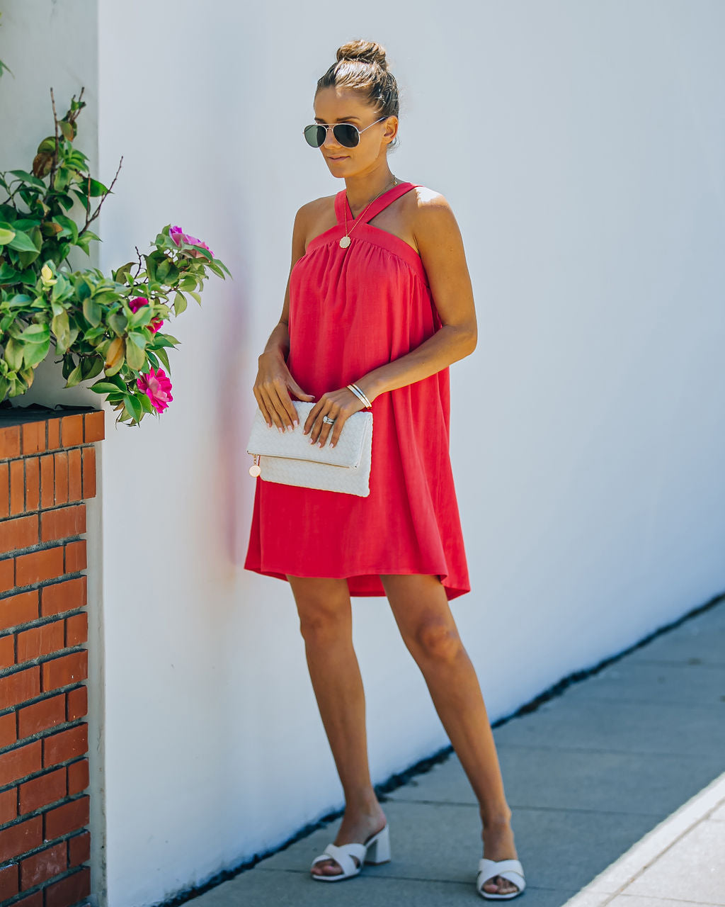 Halter Neck Swing Shift Mini Dress