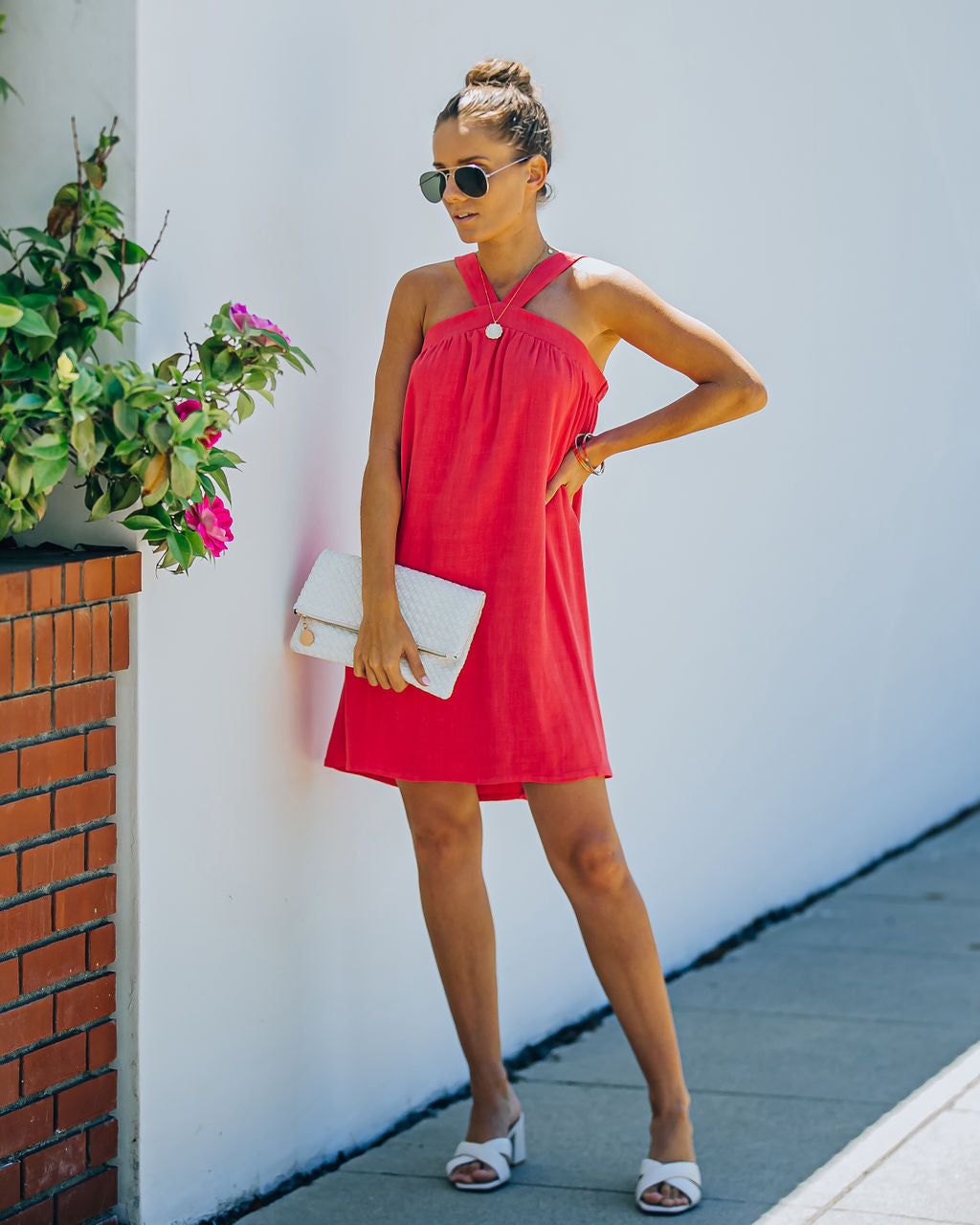 Halter Neck Swing Shift Mini Dress