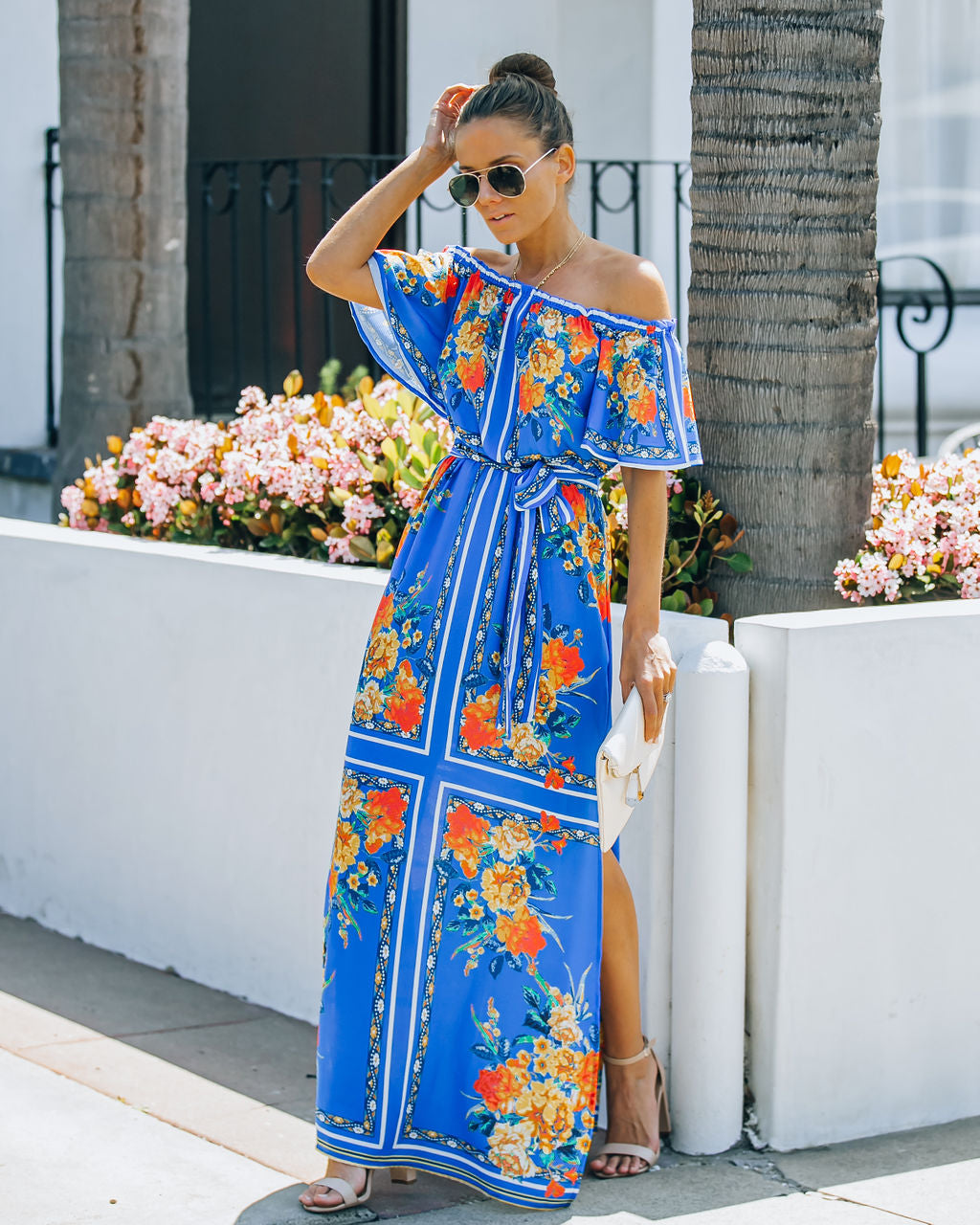 Floral Print Off Shoulder Flounce Maxi Dress