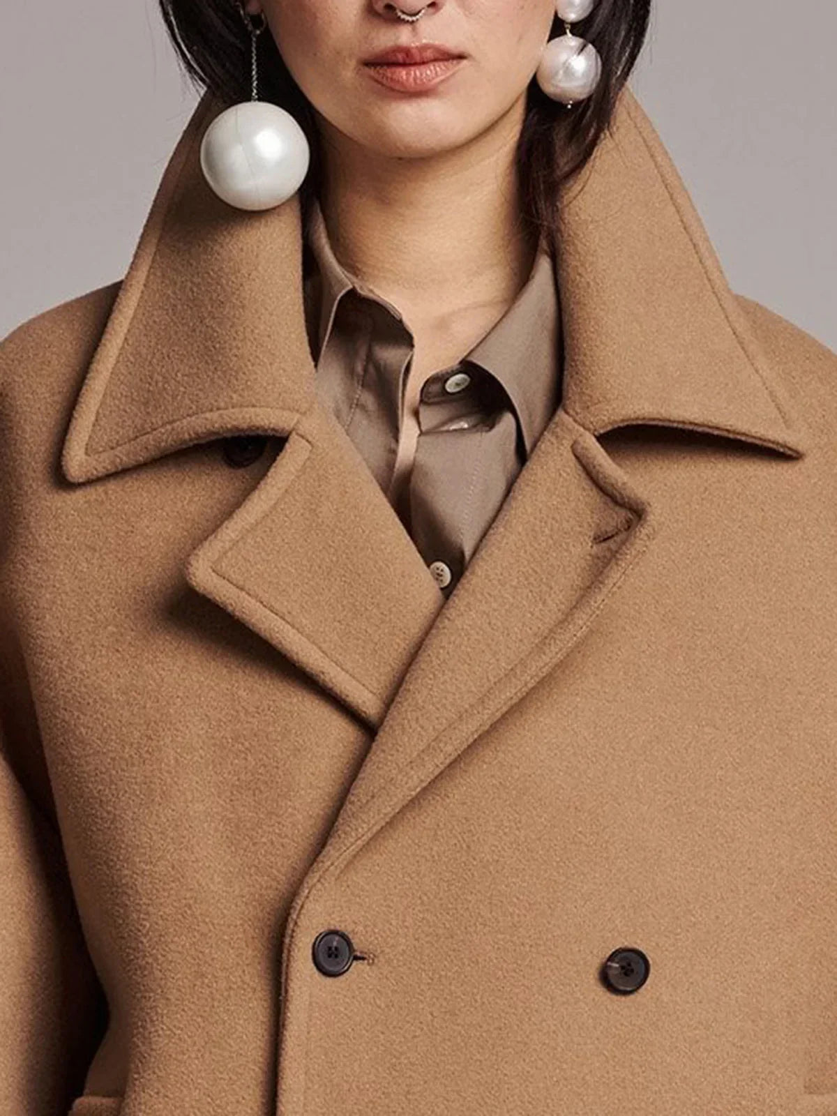 Black Lapel Slim Single-Breasted Overcoat