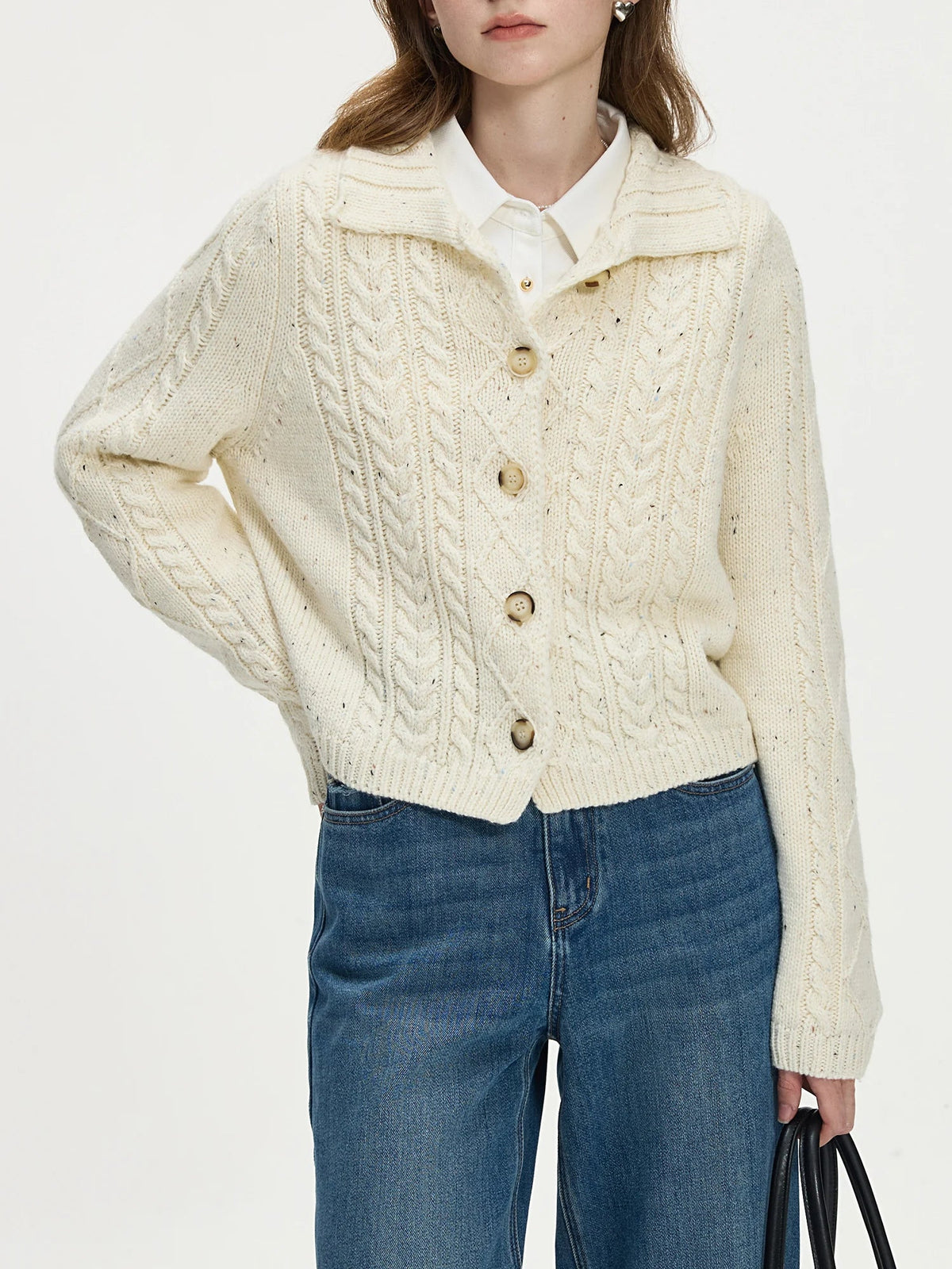 Retro Twisted Flower College Style Wool Colored Dot Yarn Cardigan 2