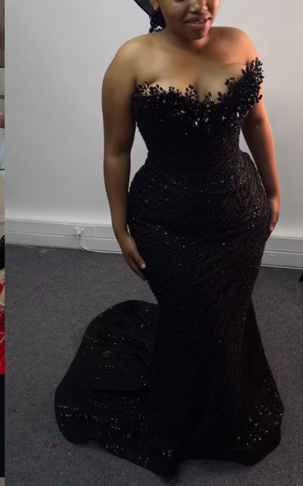 Glitter Black Strapless Sequin Beaded Mermaid Evening Dress Formal Birthday Party Gown D1163