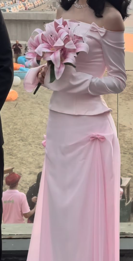 Sweet Two Piece Off The Shoulder Pink Satin Chiffon Mermaid Prom Dress Formal Party Dress D957