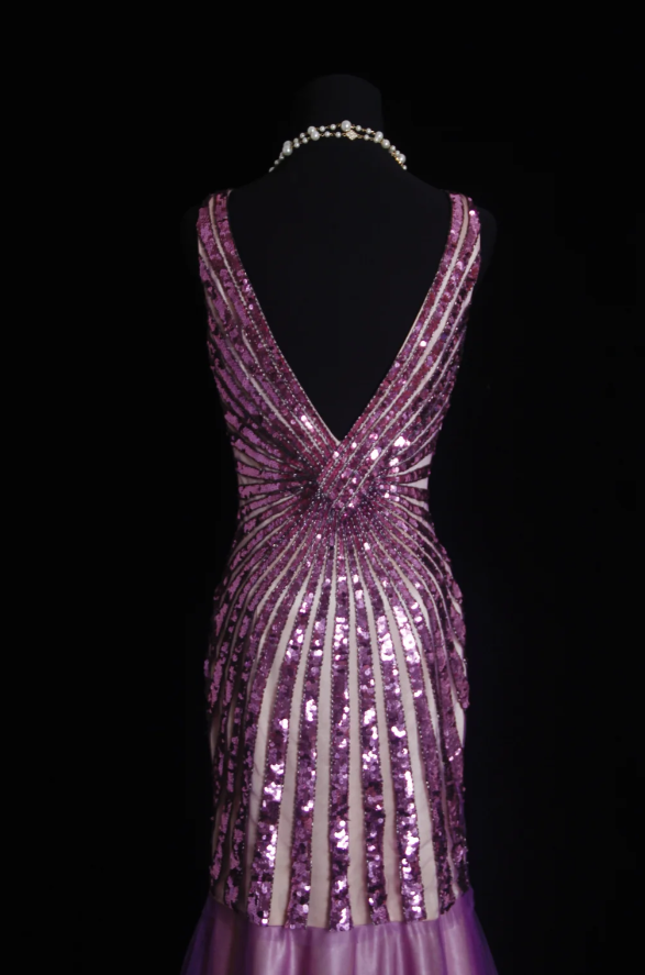 Sparkly V NecK Purple Tulle Sequin Mermaid Evening Dress Long Party Gown D1158