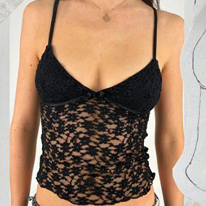 Fairy Floral Lace Mesh V Neck Crop Top