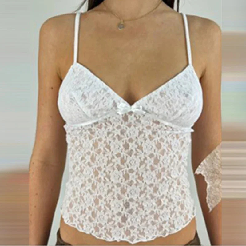 Fairy Floral Lace Mesh V Neck Crop Top