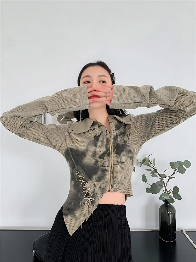 Fairy Grunge Lace Up Asymmetric Cardigan 2