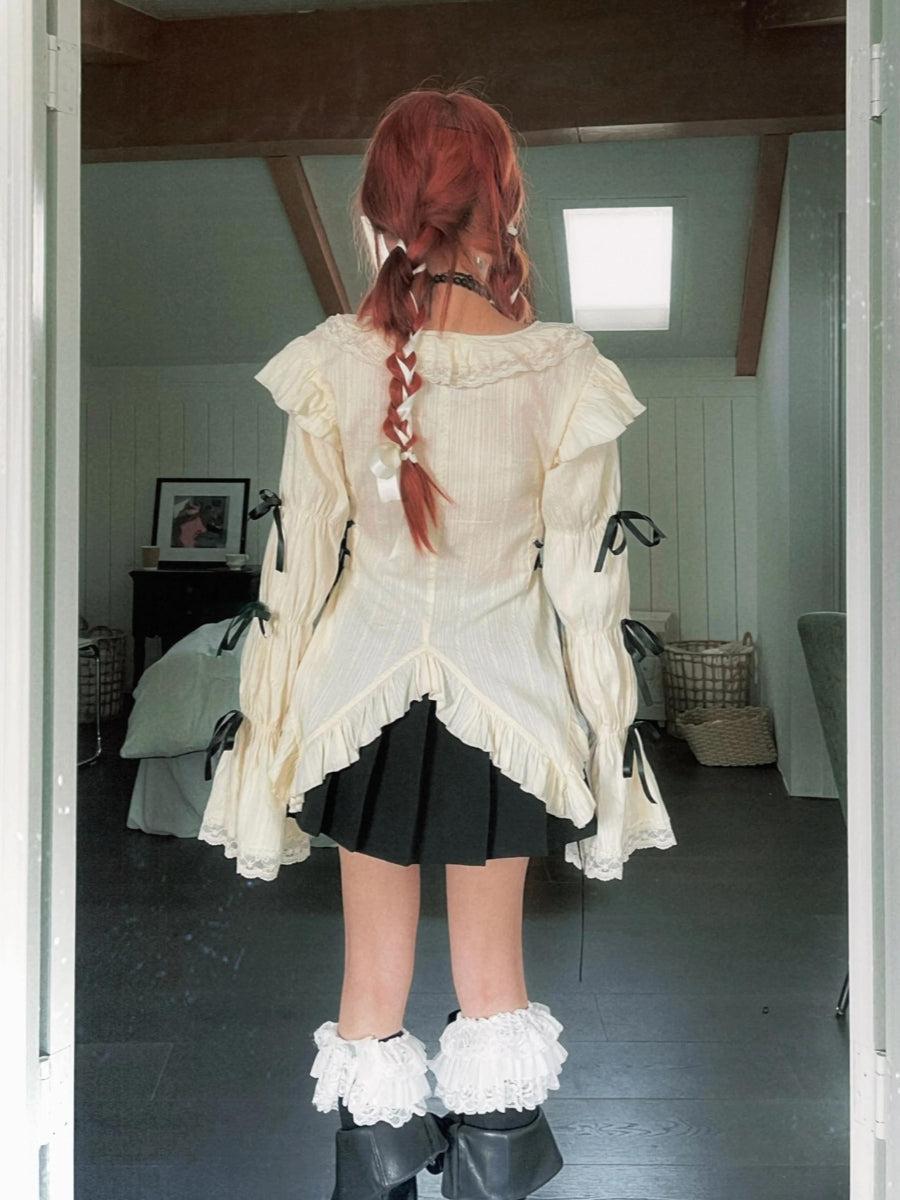 Fairy Grunge Ruffled Lace Up Blouse - Fashionpara