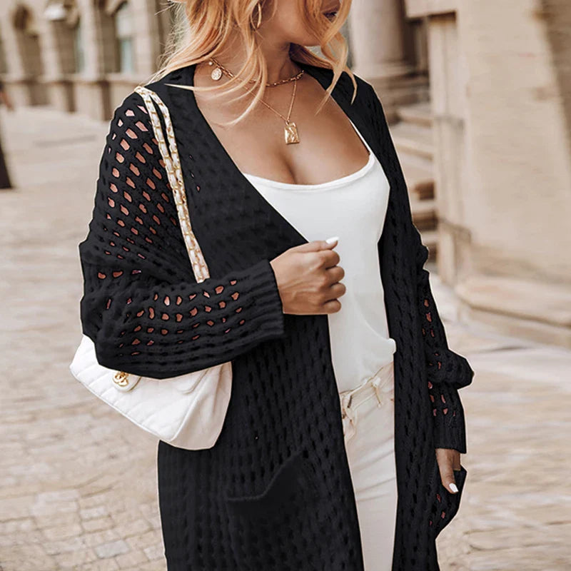 Fall Casual Solid Hollow Fashion Loose Open Thin Winter Coats - Fashionpara