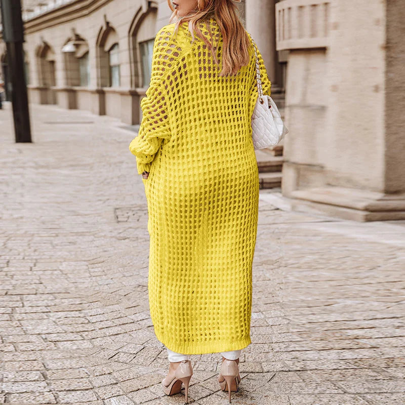 Fall Casual Solid Hollow Fashion Loose Open Thin Winter Coats - Fashionpara