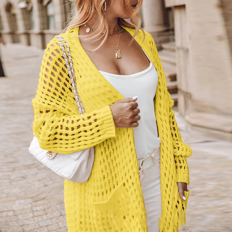 Fall Casual Solid Hollow Fashion Loose Open Thin Winter Coats - Fashionpara