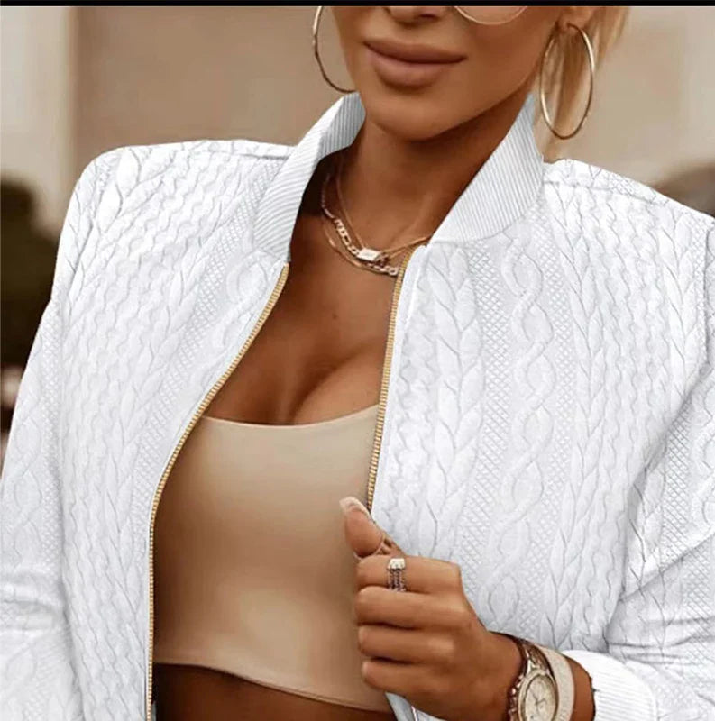 Fall Winter Jacquard Waved Fashion Long Sleeve Office Lady Coats - Fashionpara