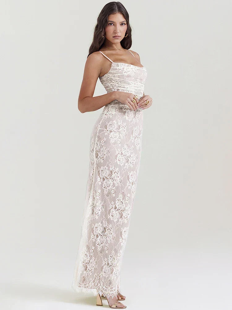 Lace Floral Long Sleeve Midi Dress