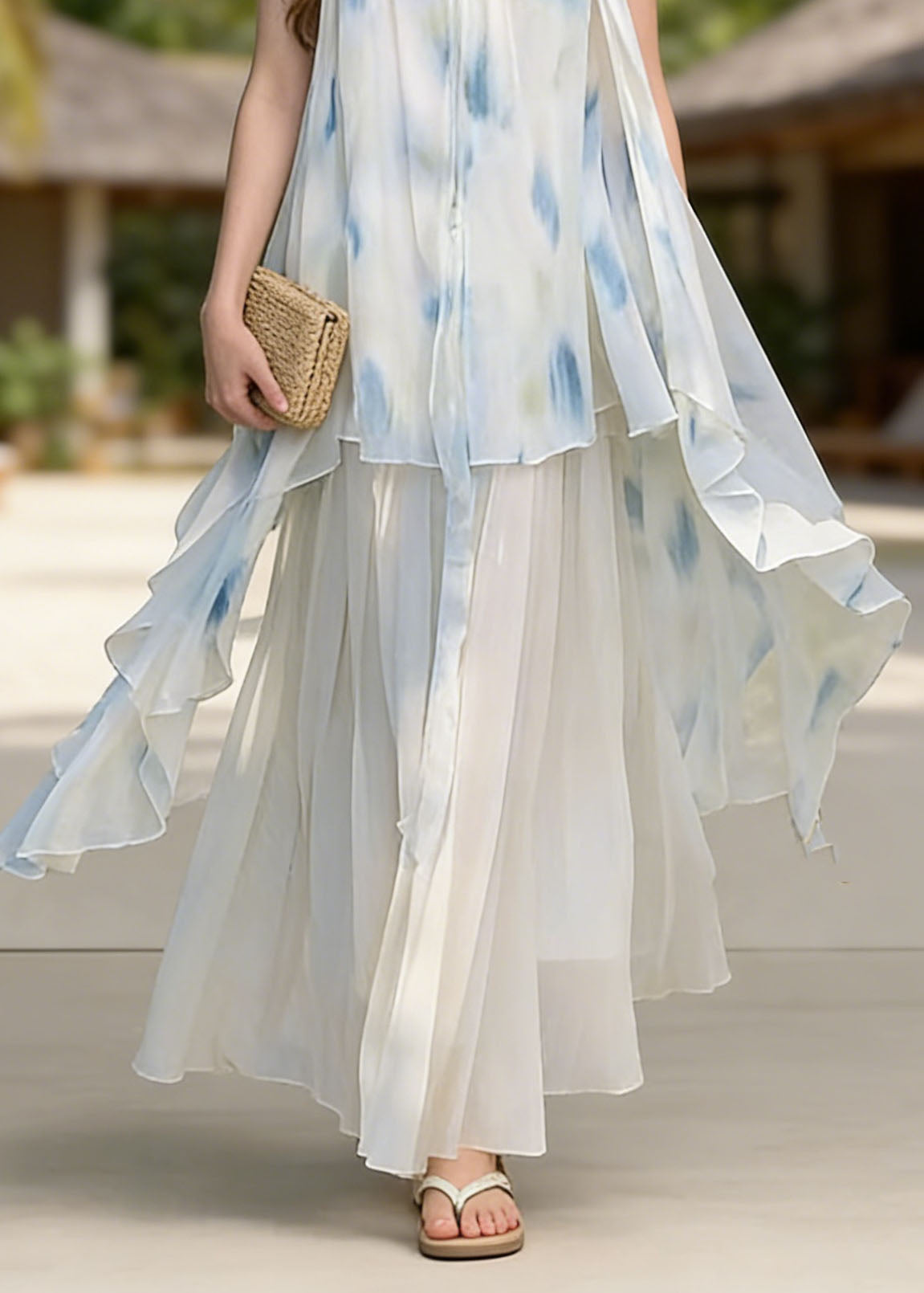 Fashion Asymmetrical Tie Dye Chiffon Spaghetti Strap Dress Summer - View 4