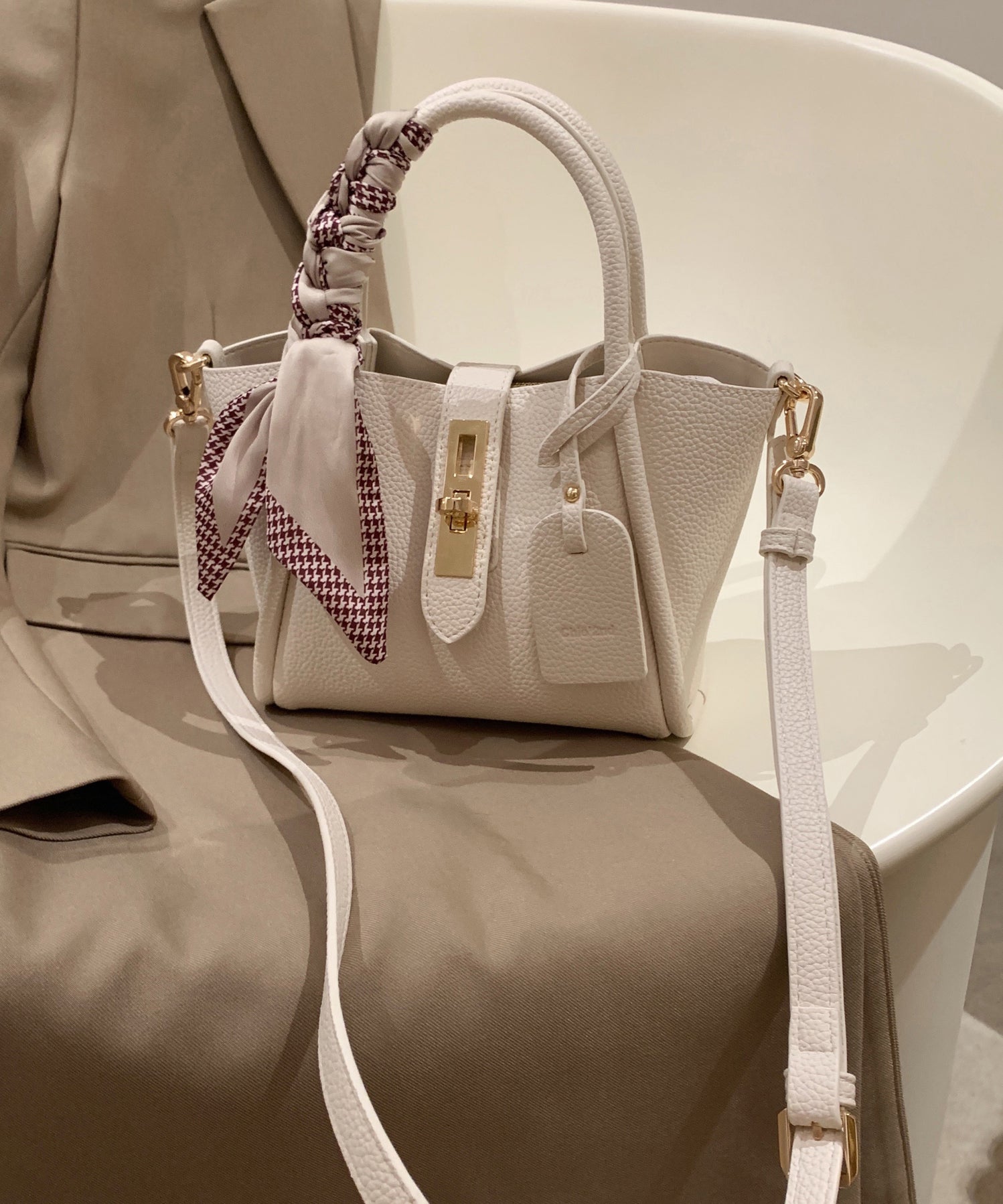 Leather Durable Faux Fashion Bag Beige CrossBody