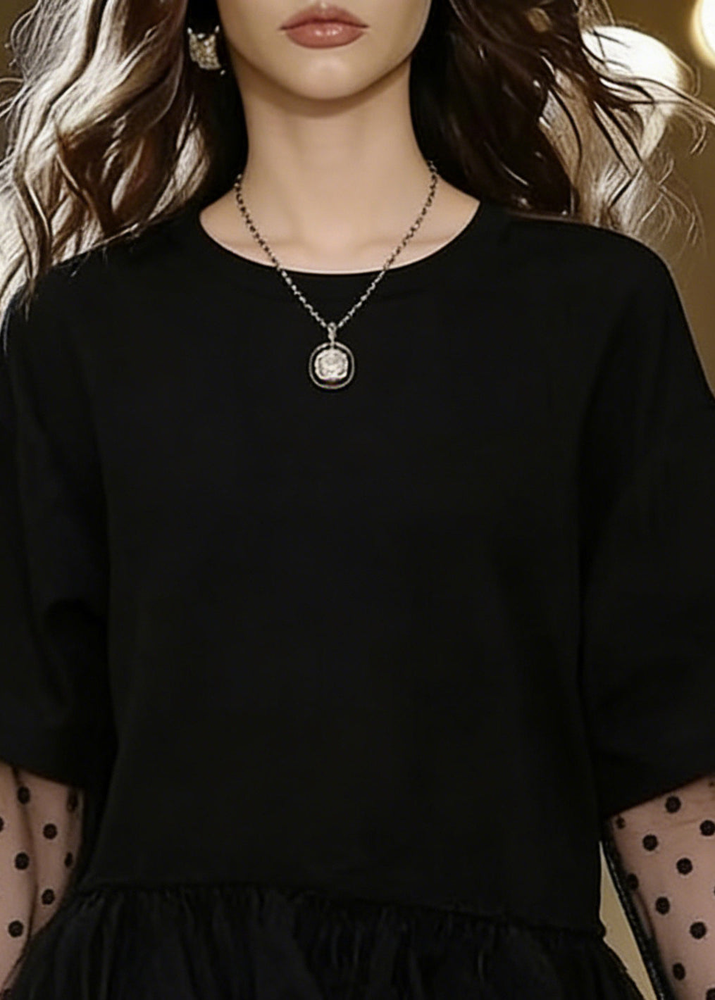 Fashion Black Oversized Patchwork Tulle Mini Dress Summer - View 2