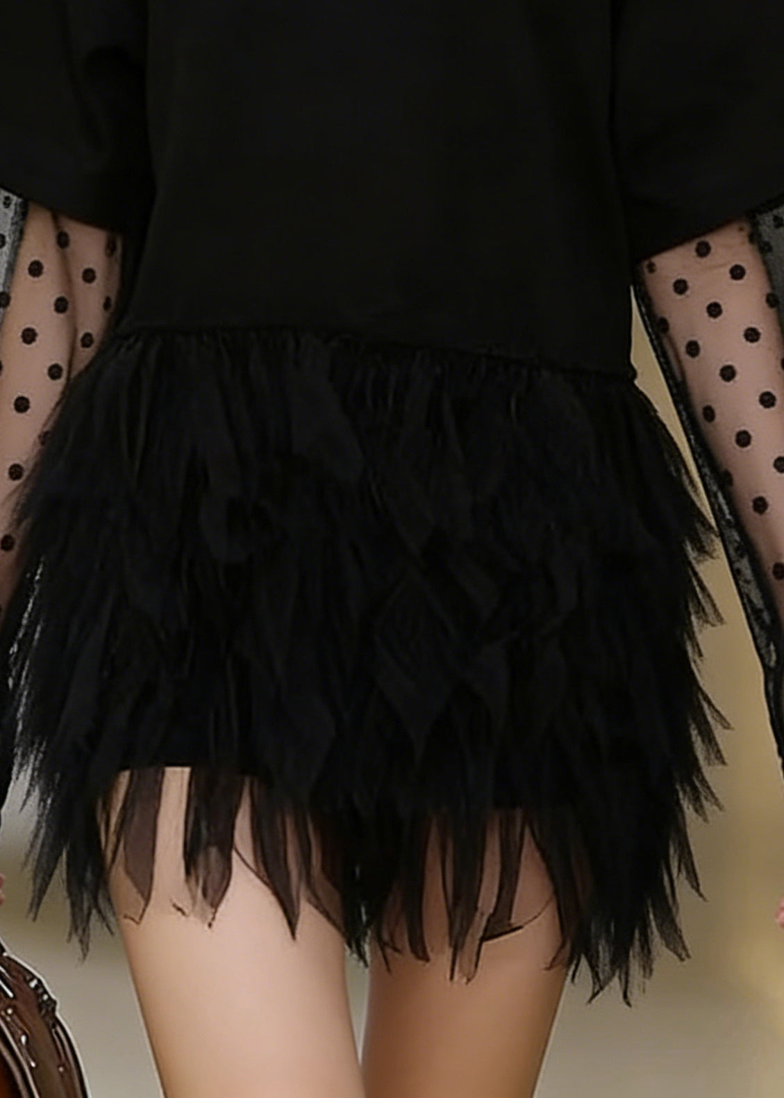 Fashion Black Oversized Patchwork Tulle Mini Dress Summer - View 4