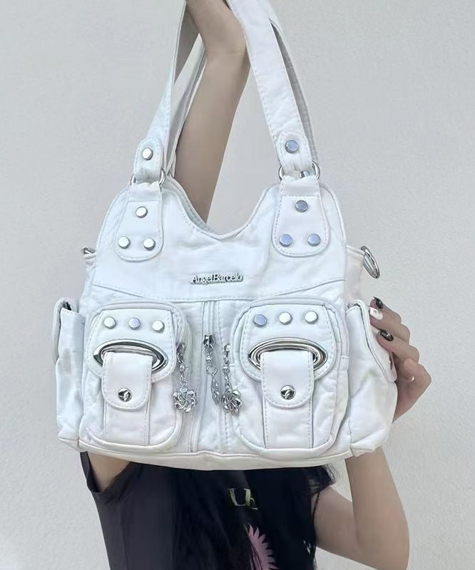 Fashion Black Rivet Faux Leather Satchel Handbag