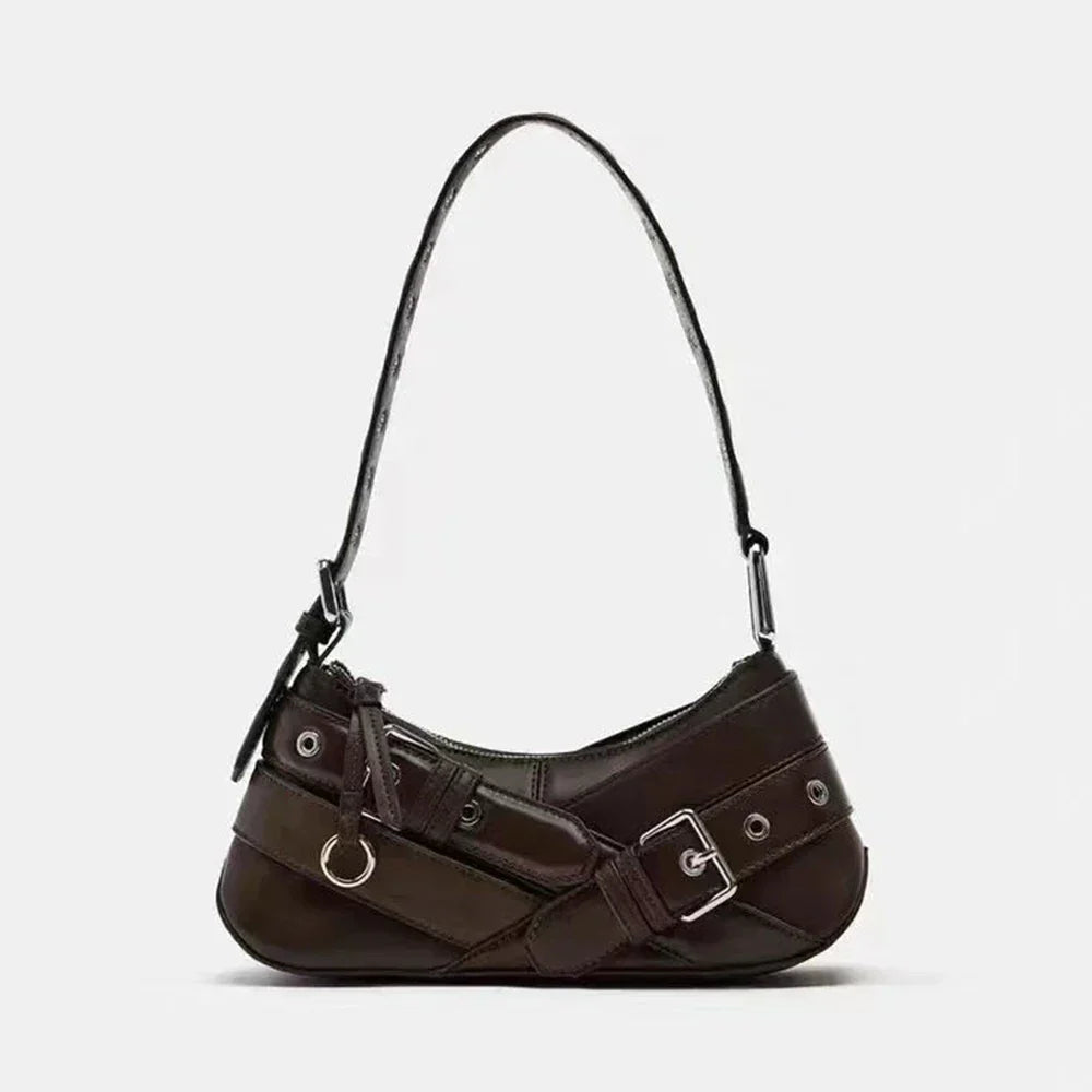 Goth Y2K Black Punk Rivet Chain School Pu Leather Skeleton Fashion Women Backpack Bag Coffee /