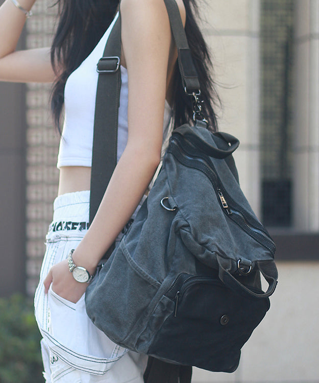 Fashion Brown Solid Durable Patchwork Canvas Backpack Bag