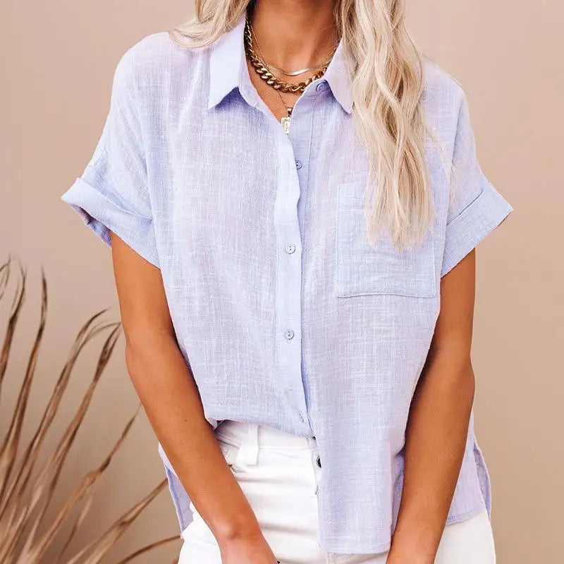 Cotton Linen Casual Short Sleeve Elegant Blouse
