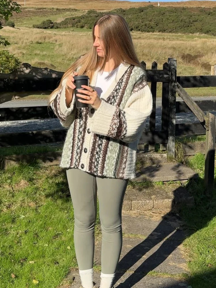 Retro Crochet V-neck Oversize Cardigan