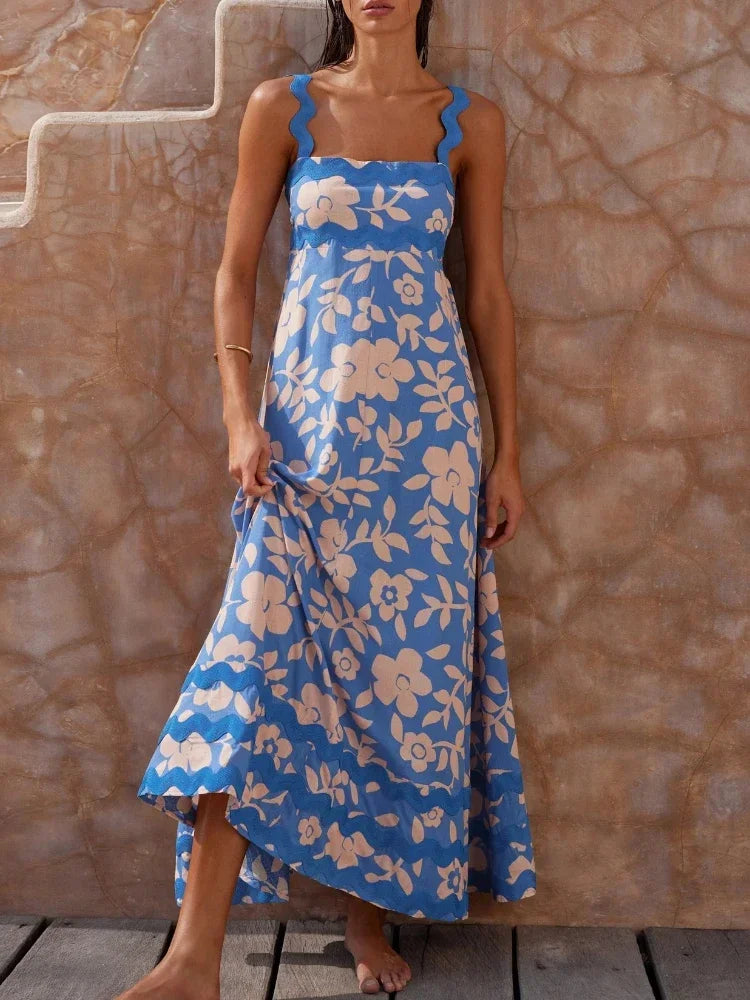 Floral Square-Neck Empire-Waist A-Line Maxi Dress