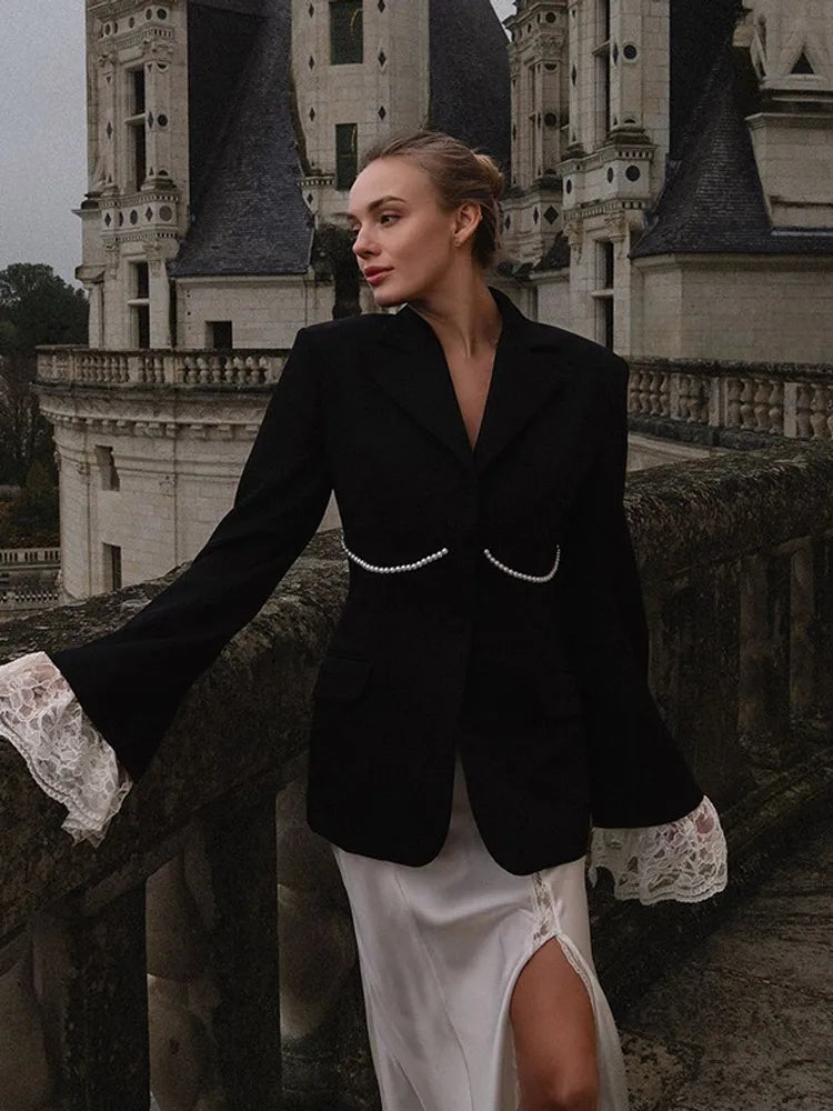 Lace Patchwork Flare Sleeve Coat