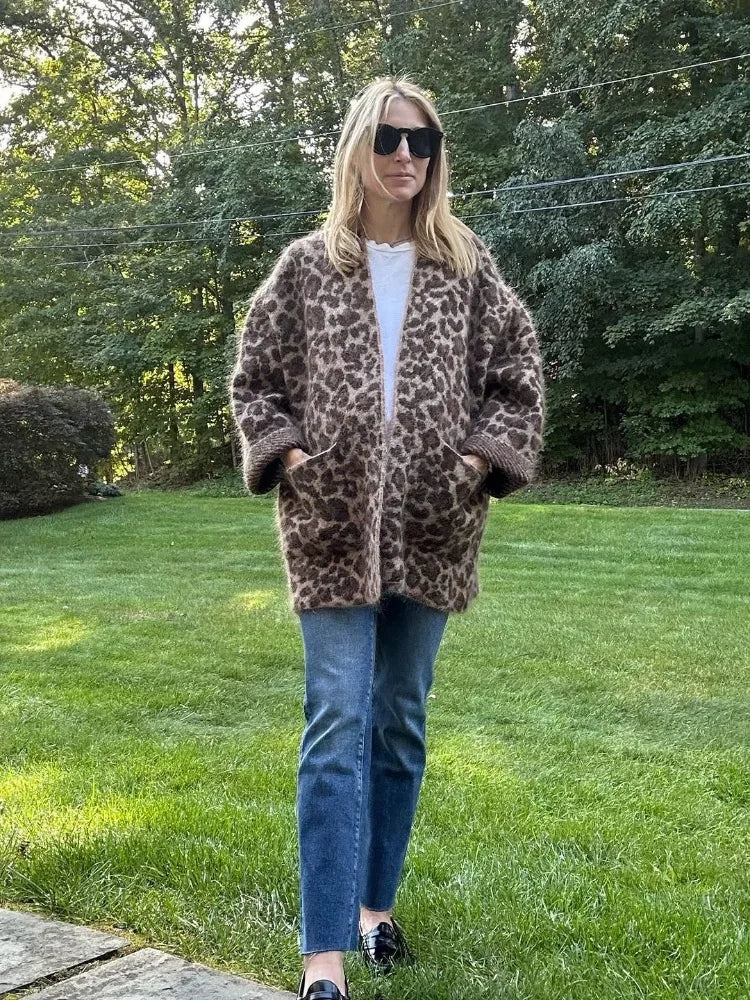 Leopard Print Mohair Open Cardigan