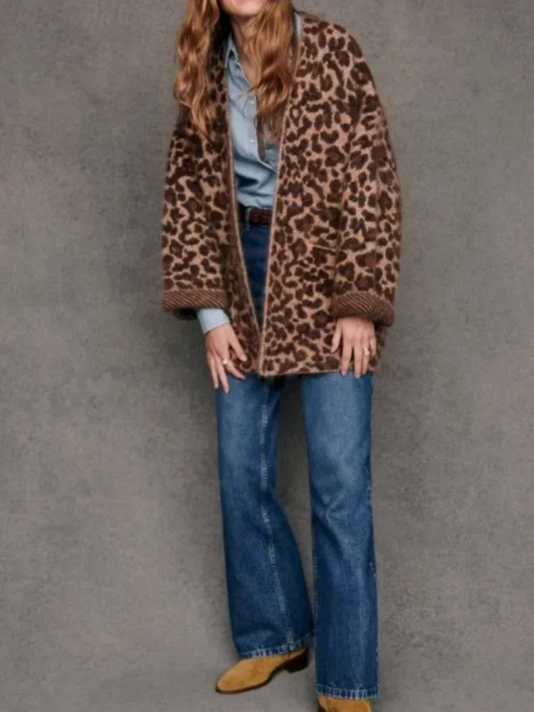 Leopard Print Mohair Open Cardigan