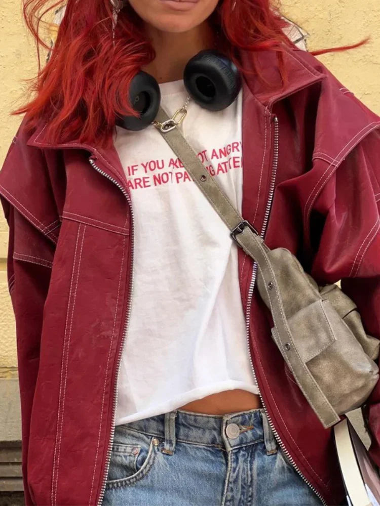 Patchwork PU Leather Short Coat