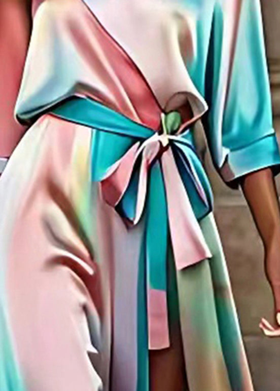 Marble Print One Shoulder Wrap Tie Waist High Split Maxi Gown - View 3