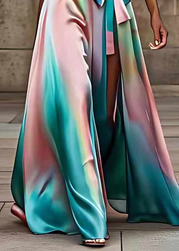 Marble Print One Shoulder Wrap Tie Waist High Split Maxi Gown - View 5