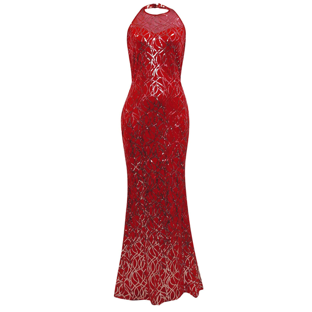 Sequin Halter Neck Beaded Sleeveless Mermaid Evening Gown - View 5