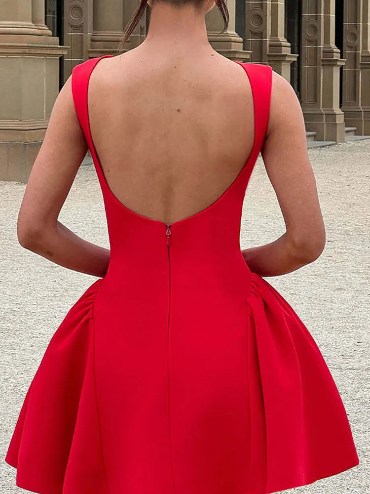 Backless A-Line Sleeveless Mini Dress for Ladies Night Christmas Party - Fashionpara