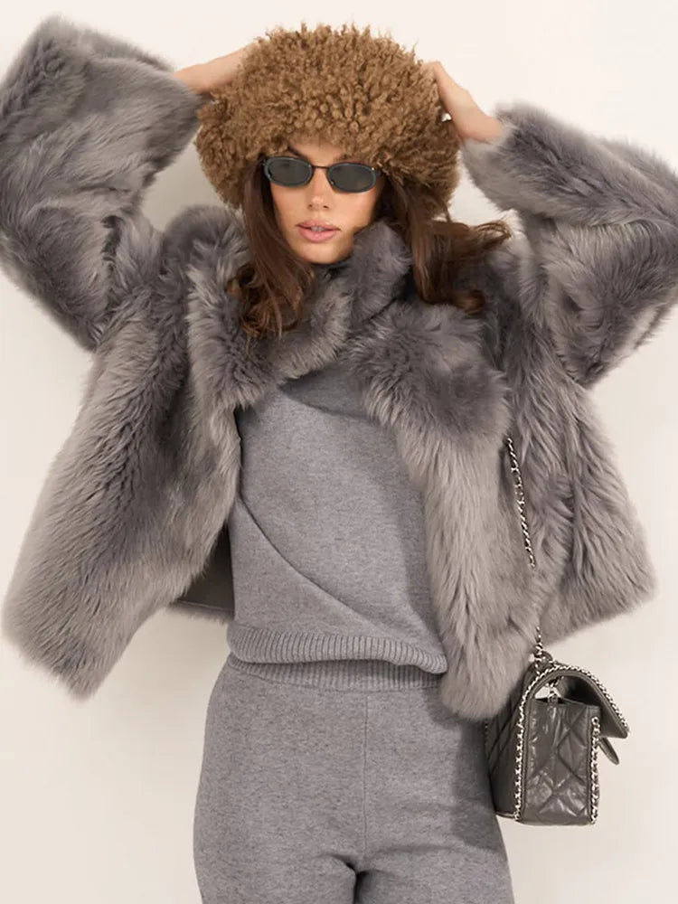 Soft Fluffy Lapel Long Sleeve Coat