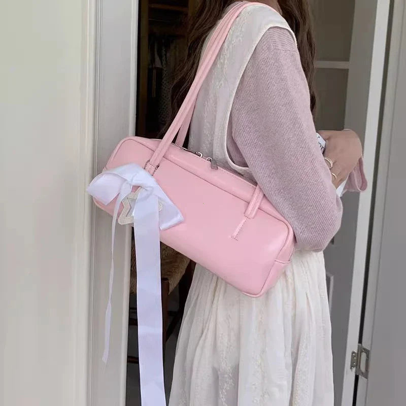 Solid Color Zipper Shoulder Bag for Women