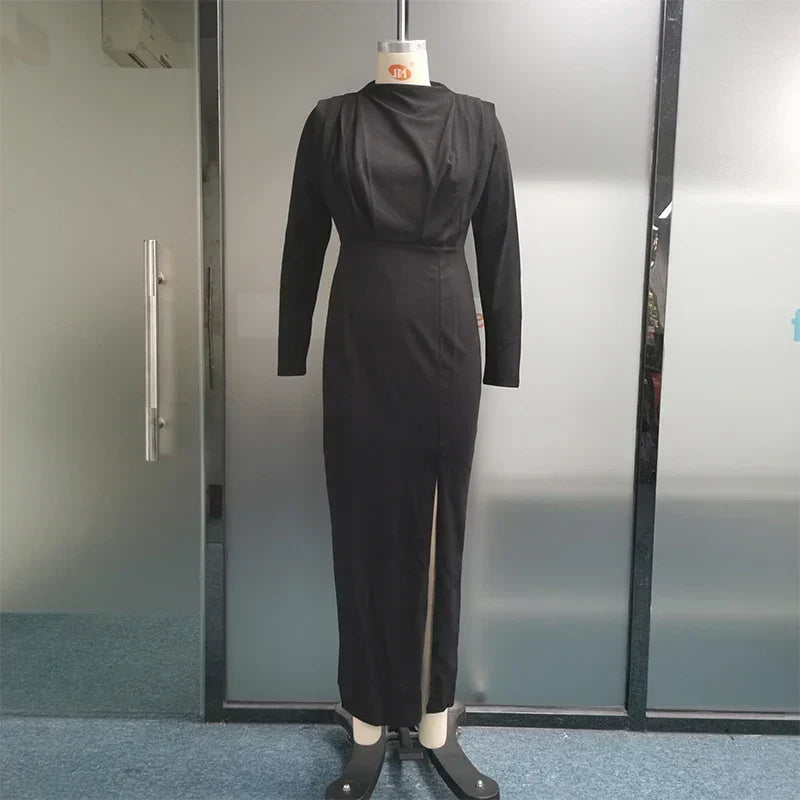 High Neck Long Sleeve High Slit Maxi Gown 5