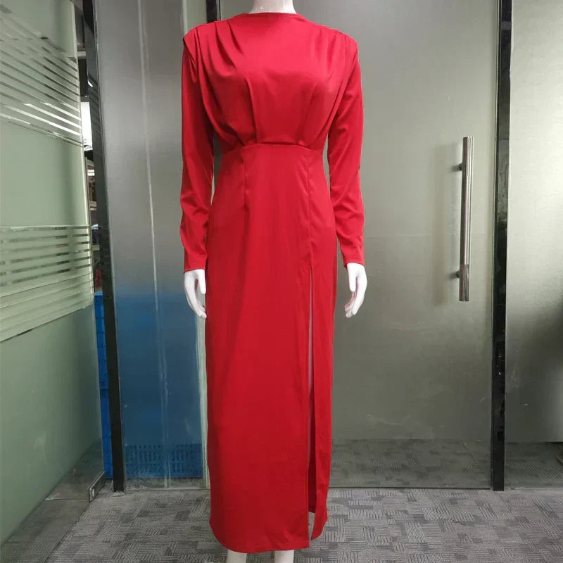 High Neck Long Sleeve High Slit Maxi Gown 4