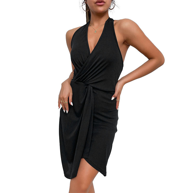 Halter Deep-V Twist-Front Ruched Bodycon Mini Dress 5