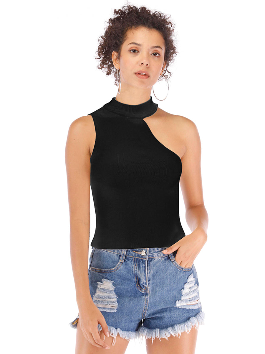 KittenAlarm - Fashion Summer one shoulder slim knit bottom shirt Crop Top