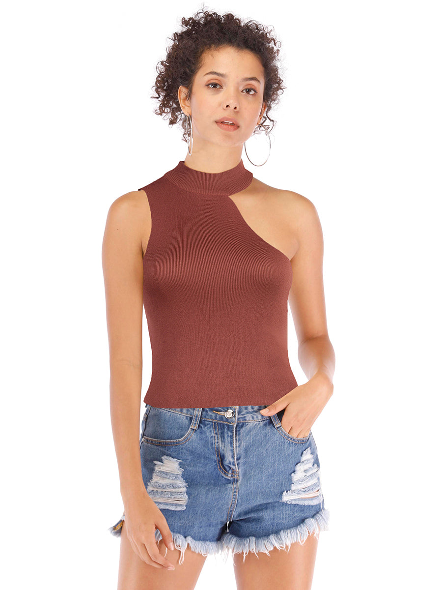 KittenAlarm - Fashion Summer one shoulder slim knit bottom shirt Crop Top
